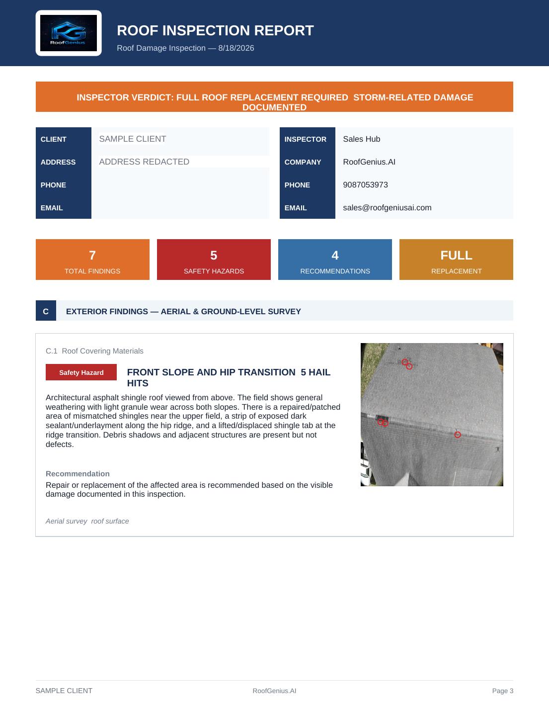 Roof damage inspection report preview
