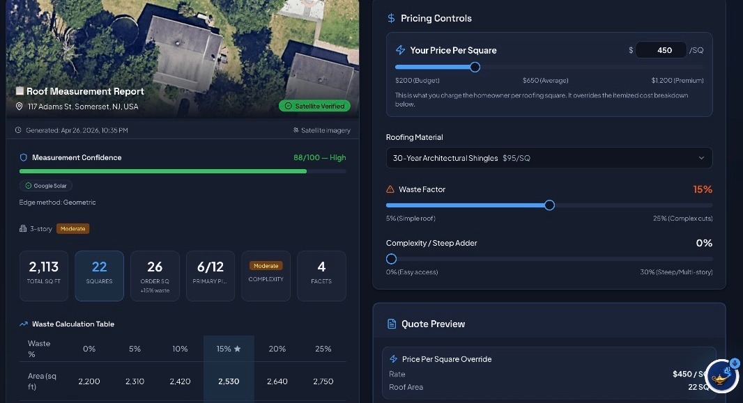 RoofGenius sample measurement report