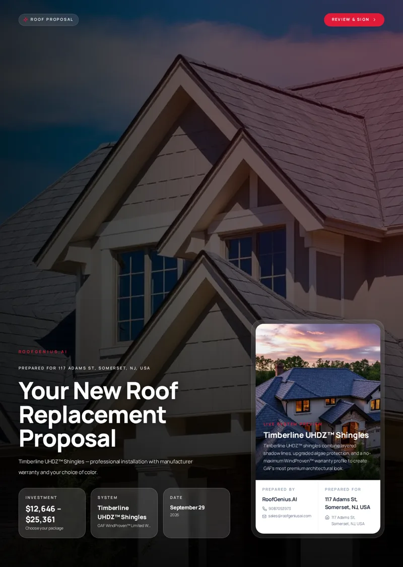 RoofGenius interactive retail proposal webpage
